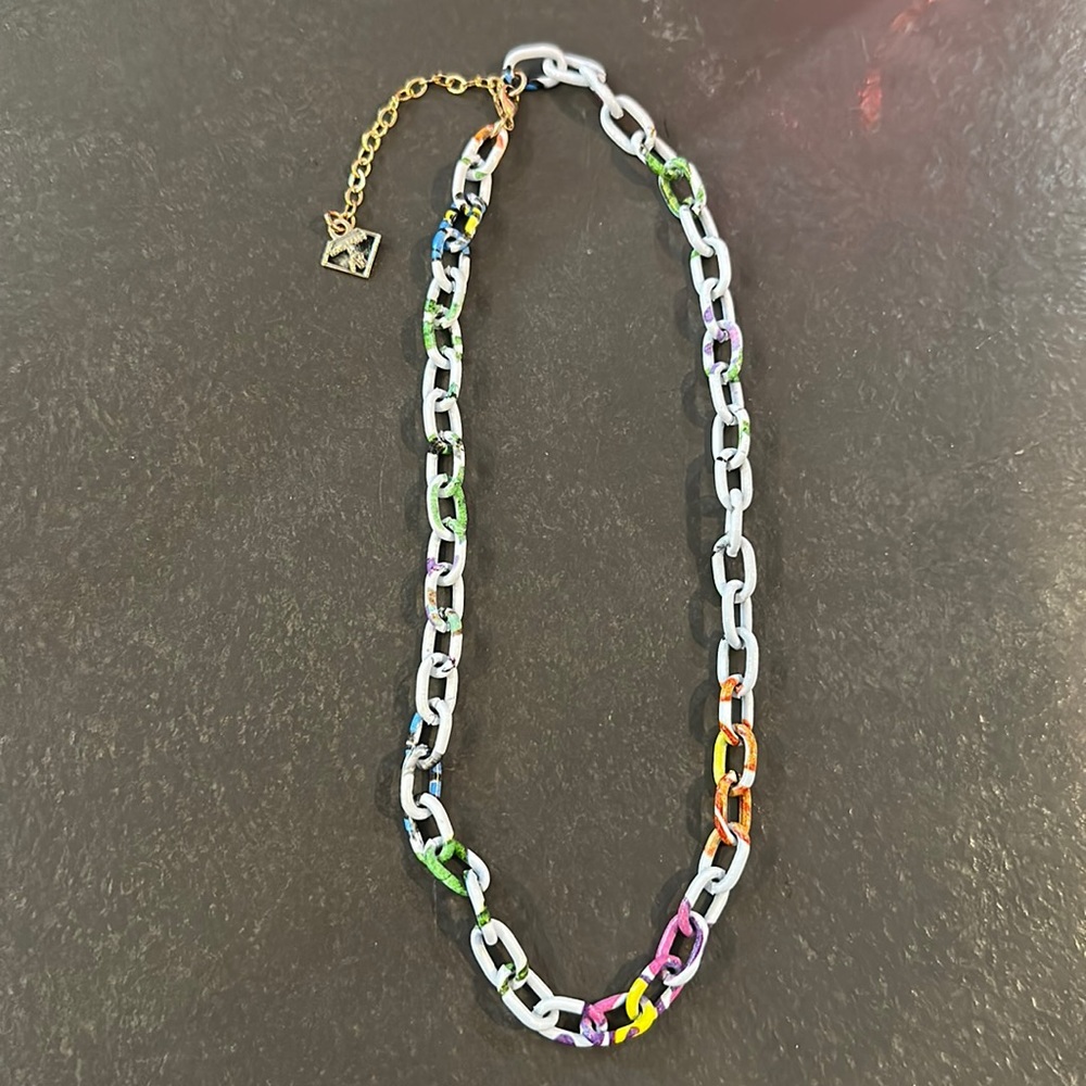 BN White link necklace with color accents 16” with extender.